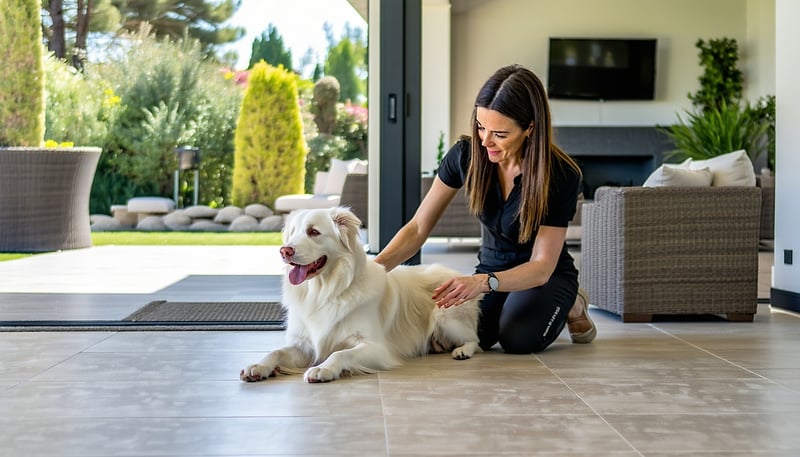 Professional house and pet sitter caring for a dog in a Stellenbosch home